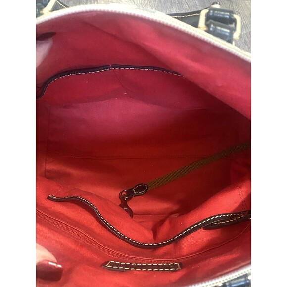 Dooney & Bourke Signature Jacquard Satchel Cream Leather Trim Shoulder Bag Y2K - Picture 11 of 16